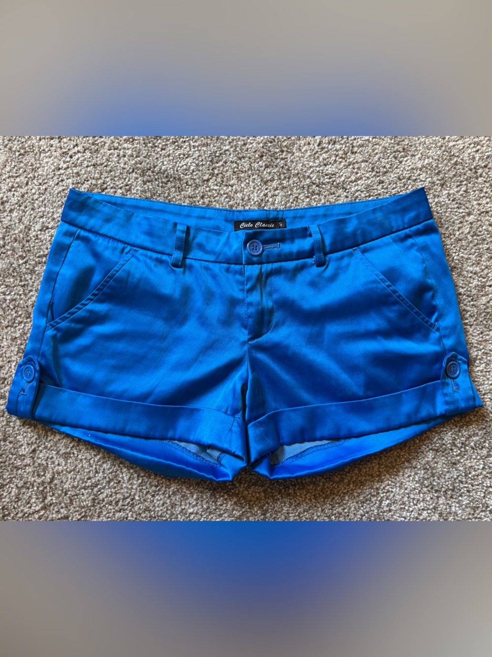 Cielo Electric Blue Low-Waist Roll-Cuff Shorts